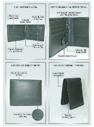 Two Fold inside Button Wallet - Dark Green
