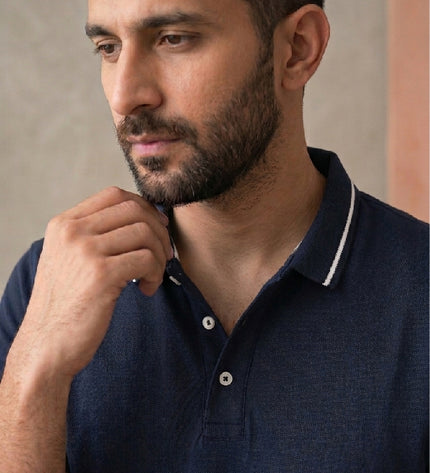 Rare Rabbit Cotton Polo t-shirt- with tipping Navy blue