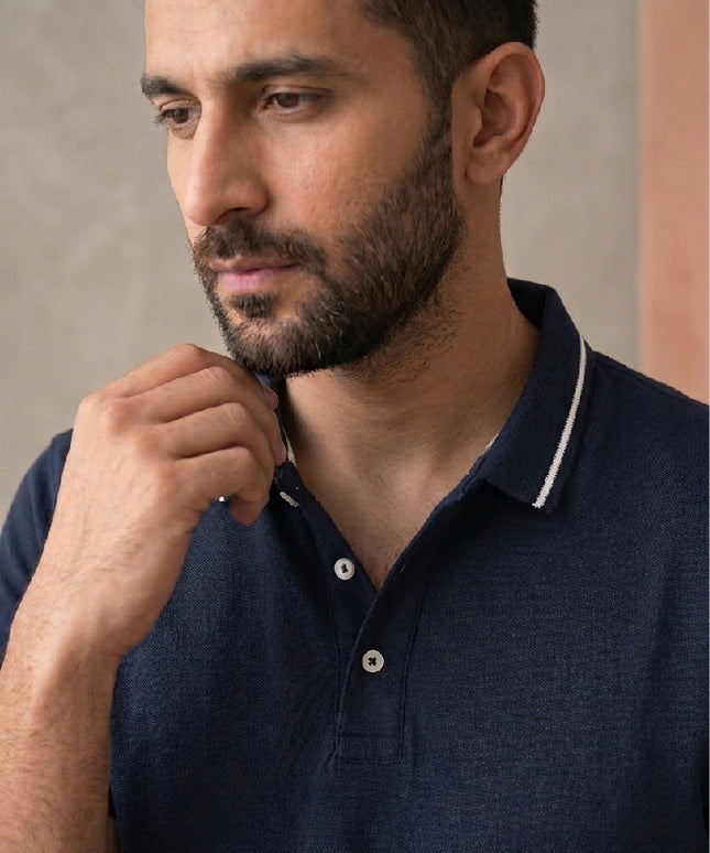 Rare Rabbit Cotton Polo t-shirt- with tipping Navy blue