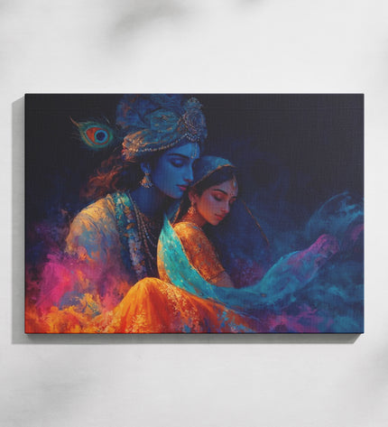 Canvas print of a colorful depiction of two figures on a textured white background