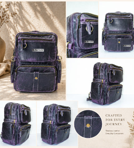 Pure Leather Purple Bag pack