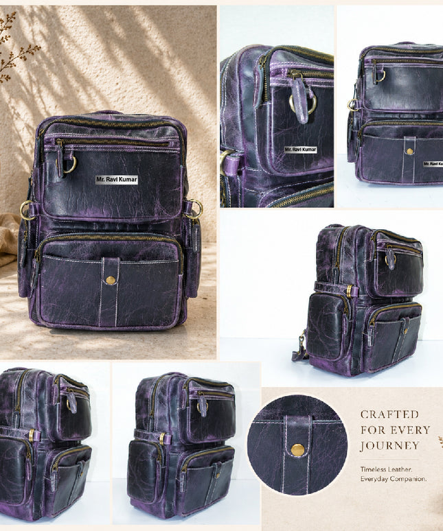 Pure Leather Purple Bag pack