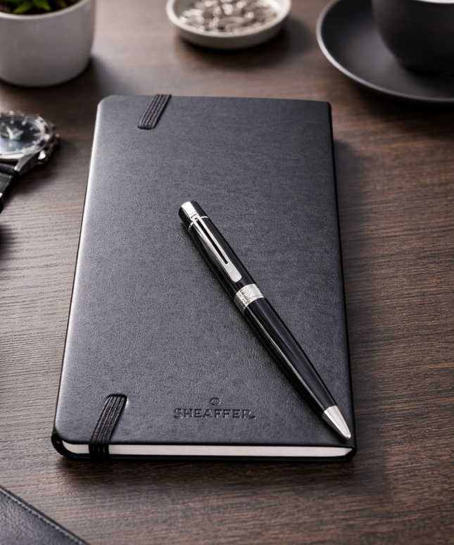 Sheaffer Gift Set- VFM Matte Black BP with A6 Black Notebook