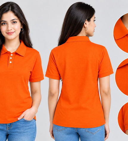 Embroidered Unisex Polo T-Shirt - Orange