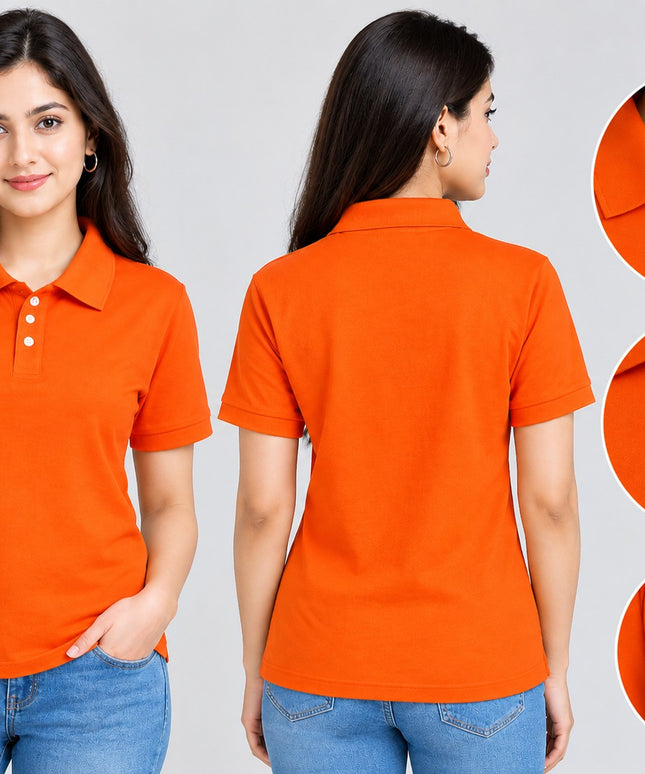 Embroidered Unisex Polo T-Shirt - Orange
