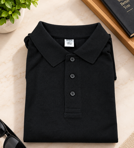 Embroidered Unisex Polo T-Shirt - Black