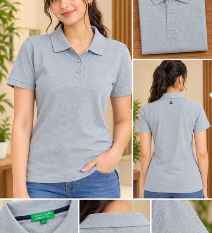 UCB Polo Melange Grey Pure Cotton T- Shirt