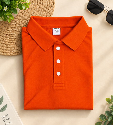 Embroidered Unisex Polo T-Shirt - Orange