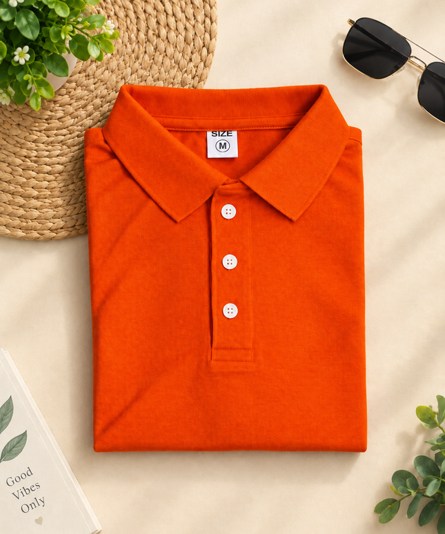 Embroidered Unisex Polo T-Shirt - Orange