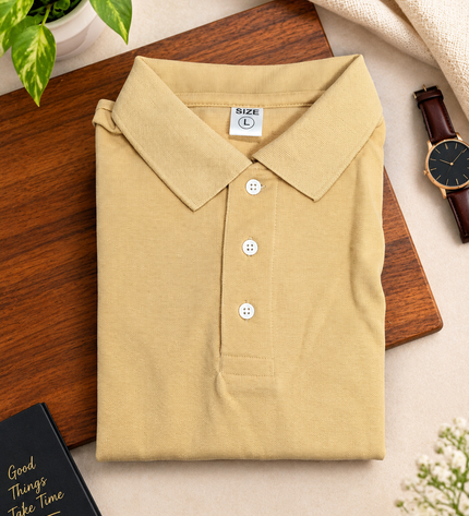 Embroidered Unisex Polo T-Shirt - Beige