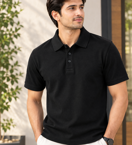 Embroidered Unisex Polo T-Shirt - Black