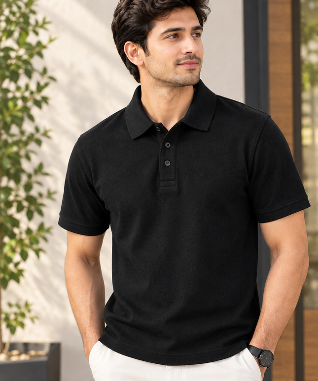 Embroidered Unisex Polo T-Shirt - Black
