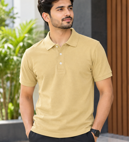 Embroidered Unisex Polo T-Shirt - Beige
