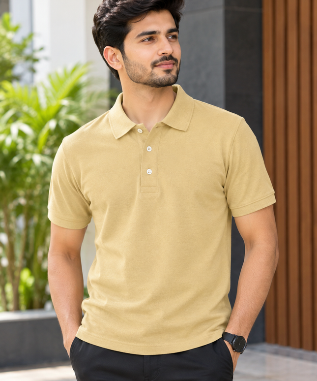 Embroidered Unisex Polo T-Shirt - Beige
