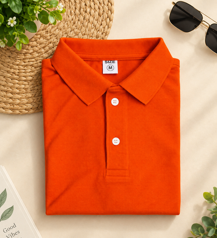 Embroidered Unisex Polo T-Shirt - Orange
