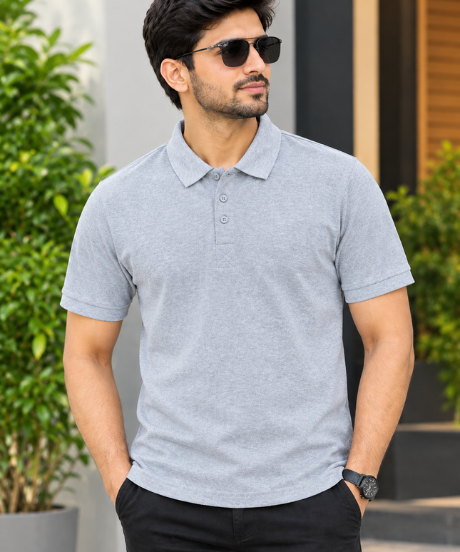 UCB Polo Melange Grey Pure Cotton T- Shirt
