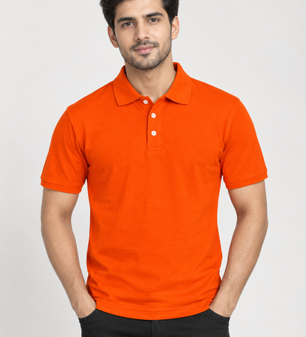Embroidered Unisex Polo T-Shirt - Orange