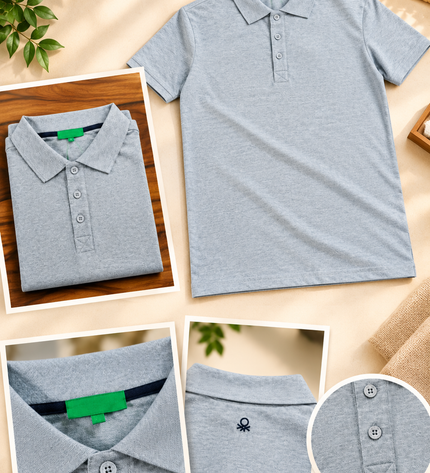 UCB Polo Melange Grey Pure Cotton T- Shirt
