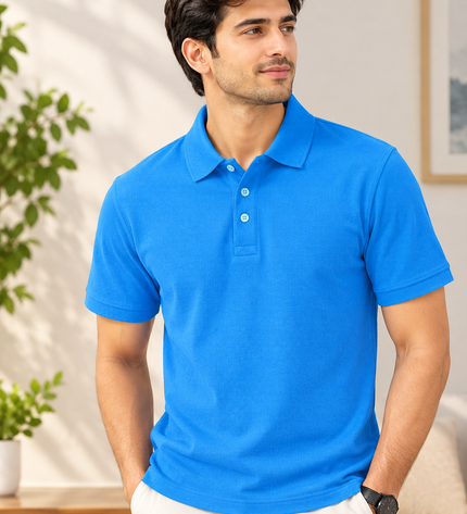 Embroidered Unisex Polo T-Shirt - Sky Blue