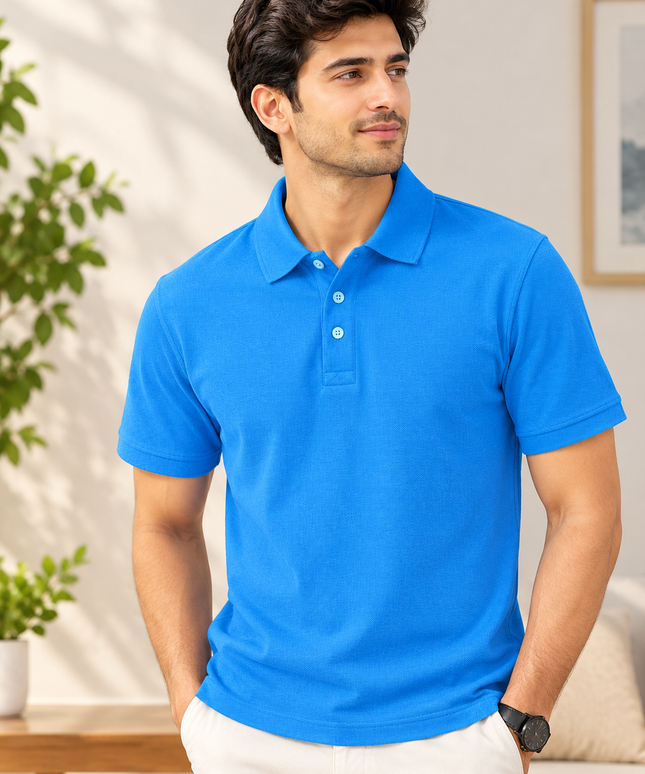 Embroidered Unisex Polo T-Shirt - Sky Blue