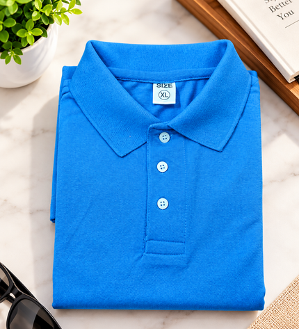 Embroidered Unisex Polo T-Shirt - Sky Blue
