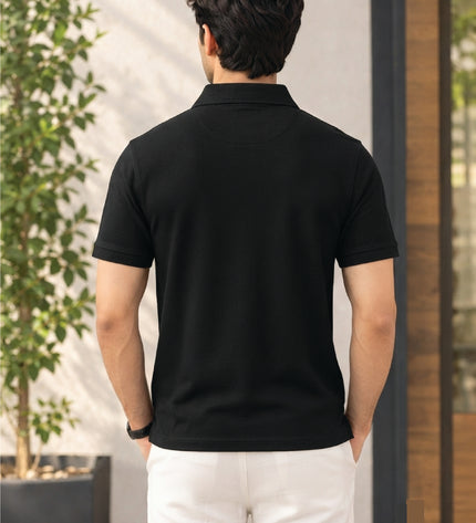 Embroidered Unisex Polo T-Shirt - Black