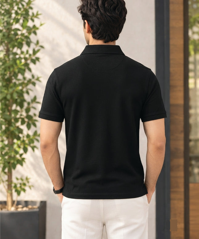 Embroidered Unisex Polo T-Shirt - Black