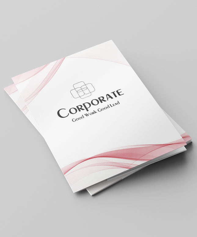 White corporate folder with pink accents on a gray background