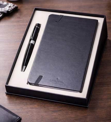 Sheaffer Gift Set- VFM Matte Black BP with A6 Black Notebook