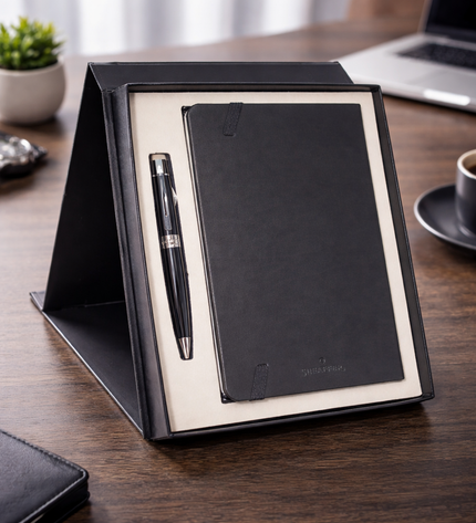 Sheaffer Gift Set- VFM Matte Black BP with A6 Black Notebook
