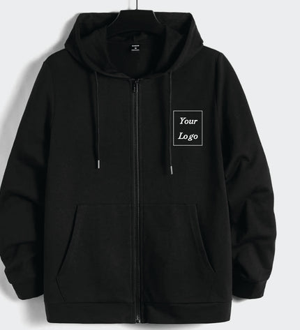 Embroidered Hoodie Sweatshirt Zippers - Black