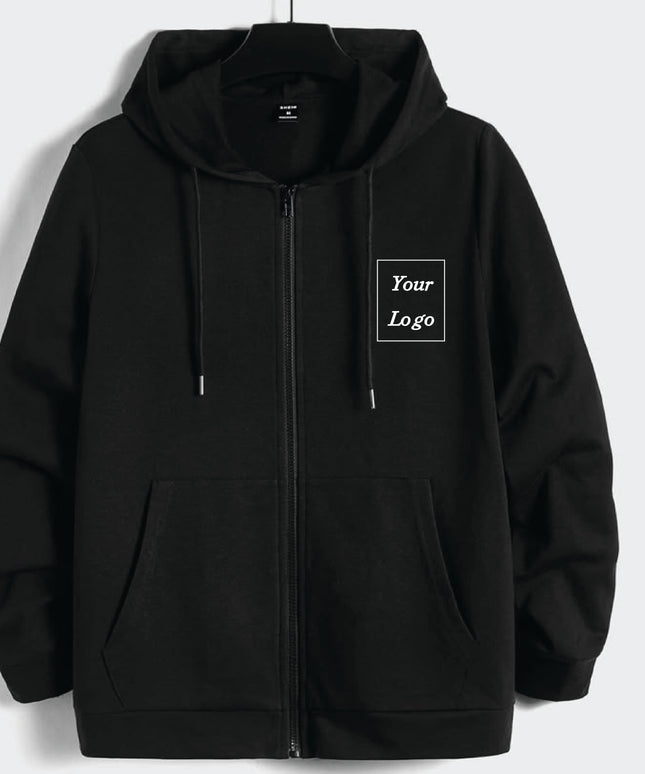 Embroidered Hoodie Sweatshirt Zippers - Black