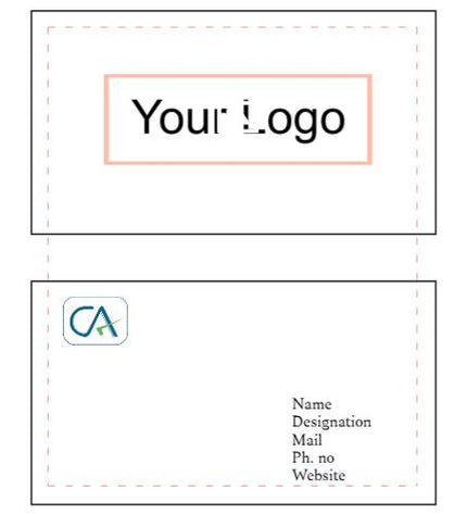 Design template for a CA business card with placeholder text and logo area.