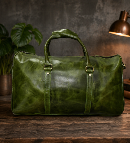 Green pure Leather bagpack