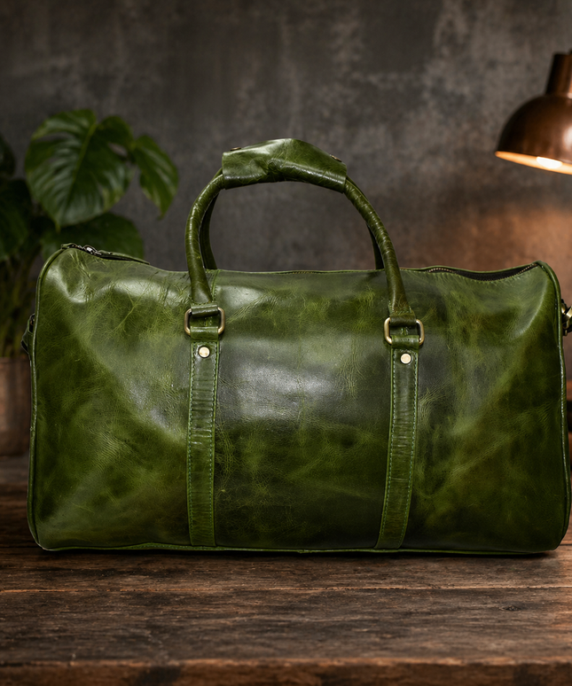 Green pure Leather bagpack