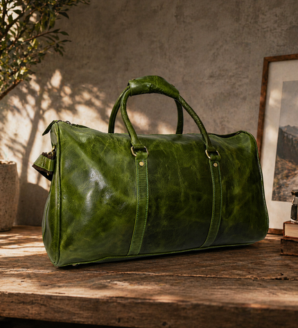 Green pure Leather bagpack