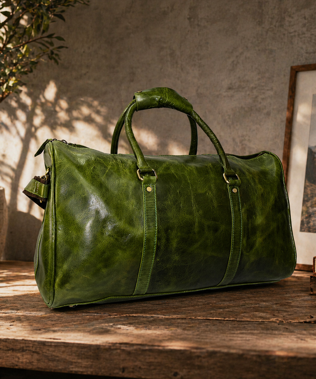 Green pure Leather bagpack