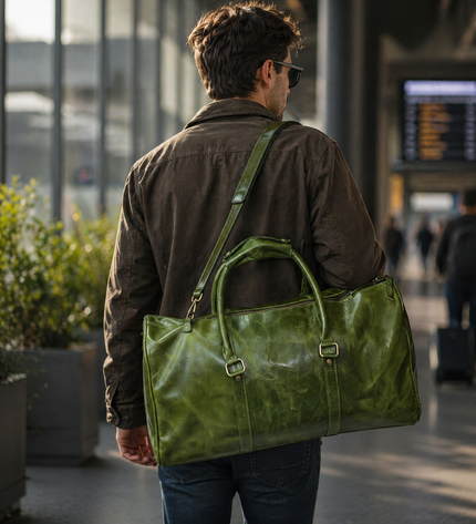 Green pure Leather bagpack