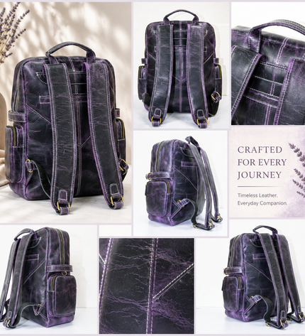 Pure Leather Purple Bag pack