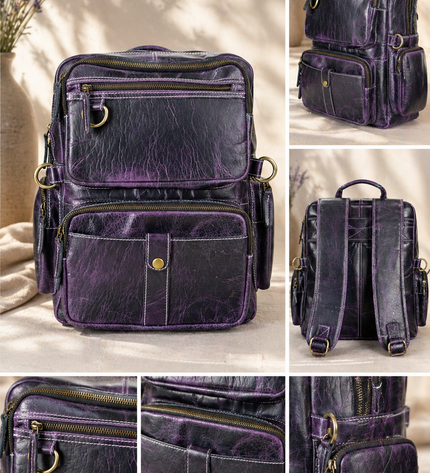 Pure Leather Purple Bag pack