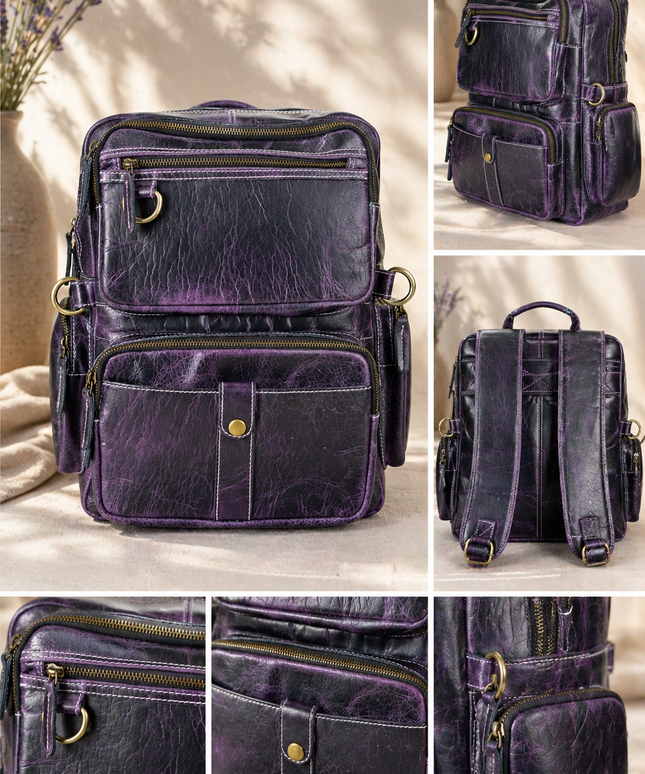 Pure Leather Purple Bag pack