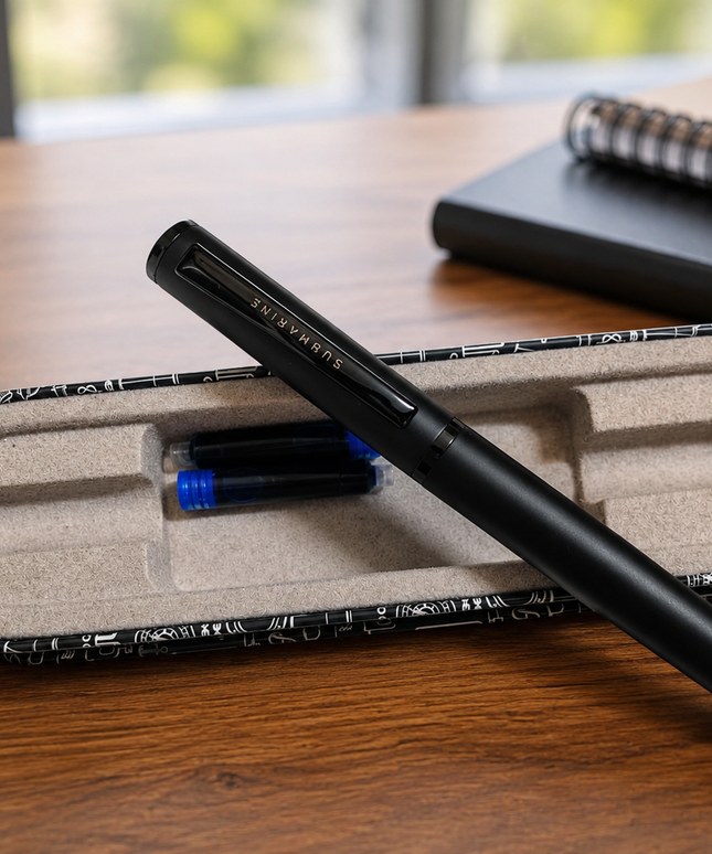 Submarine Engraved Black Fountain Pen
