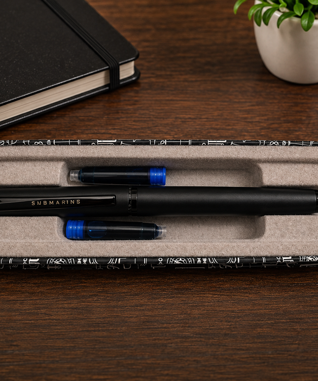 Submarine Engraved Black Fountain Pen