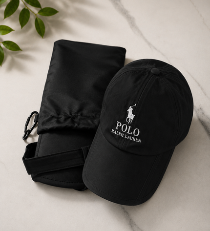 Foldable Customised Cap with Pouch-Black