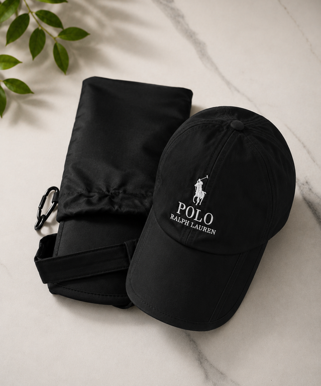 Foldable Customised Cap with Pouch-Black