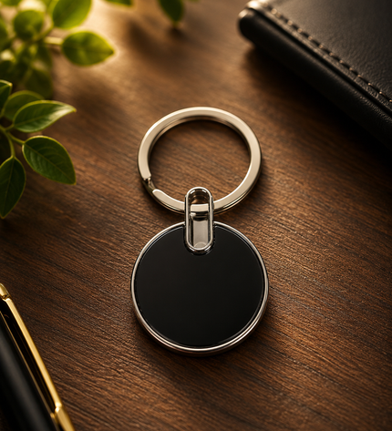 Engraved Dark Black Round Keychain