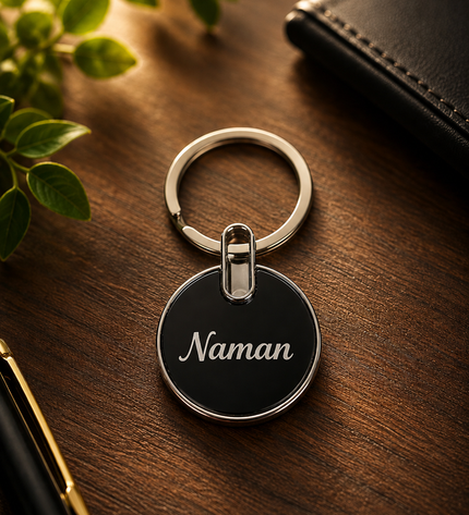 Engraved Dark Black Round Keychain