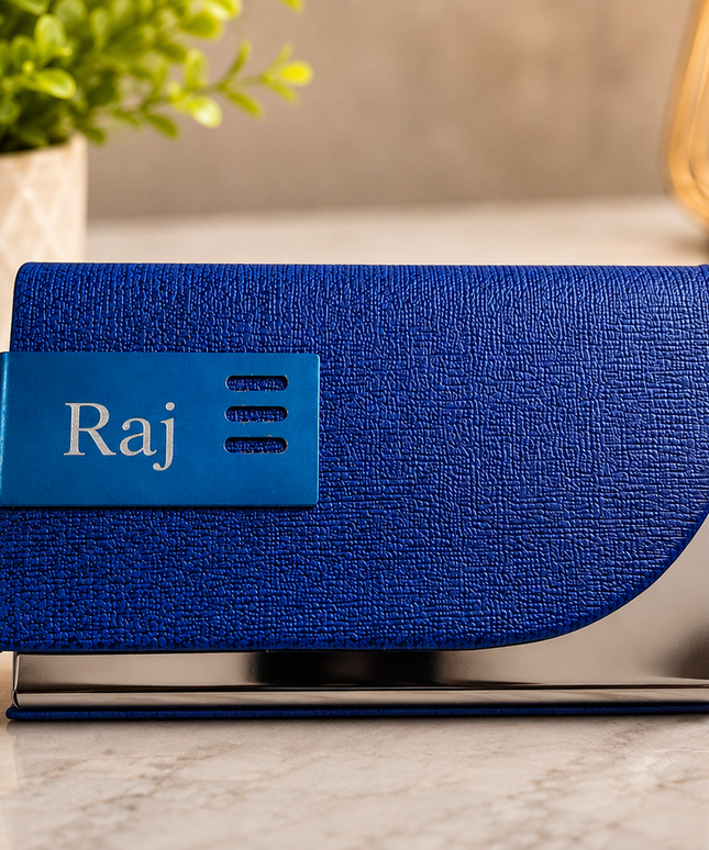 Card Holder-Blue Matte Textured