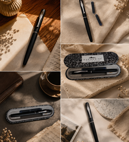 Submarine Engraved Black Fountain Pen-916
