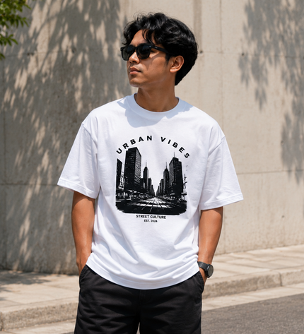 Round Neck Pure Cotton Drop Shoulder T-shirt-White